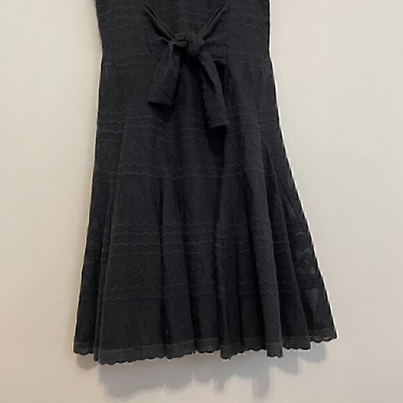 REBECCA TAYLOR Tie Embroidered Gauze Dress Black Geo Eyelet Boho Midi Fit Flare - Picture 6 of 16